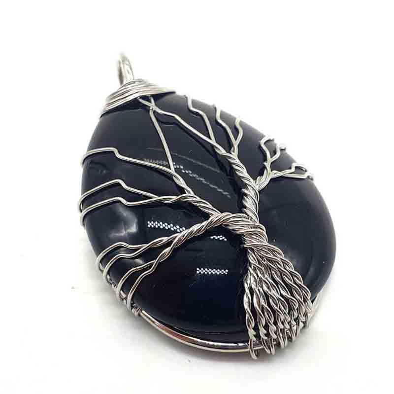Pendentif Arbre de Vie Obsidienne Noire