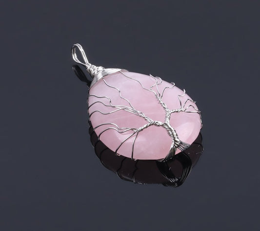 Pendentif Arbre de Vie Quartz Rose